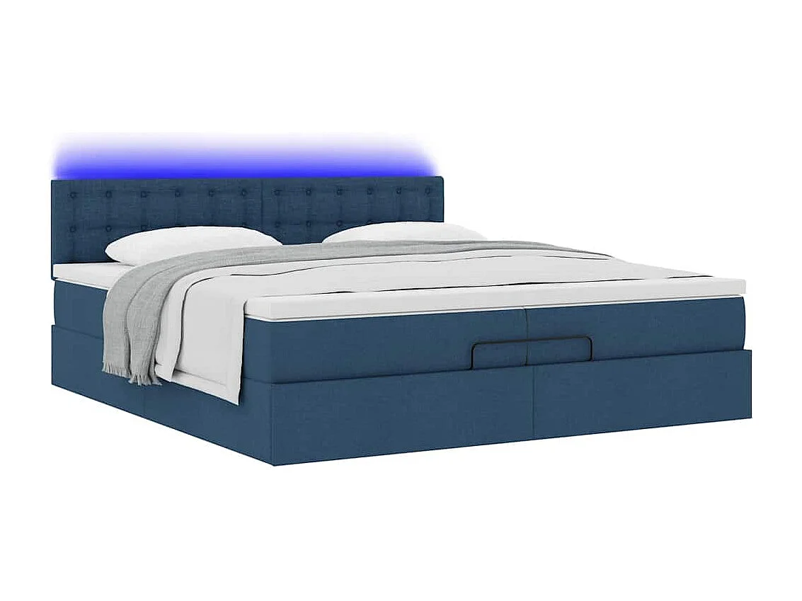 Cadre de lit ottoman avec matelas bleu 200x200cm tissu