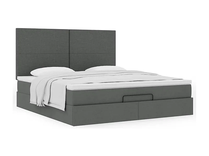 Cadre de lit ottoman avec matelas gris foncé 160x200cm tissu