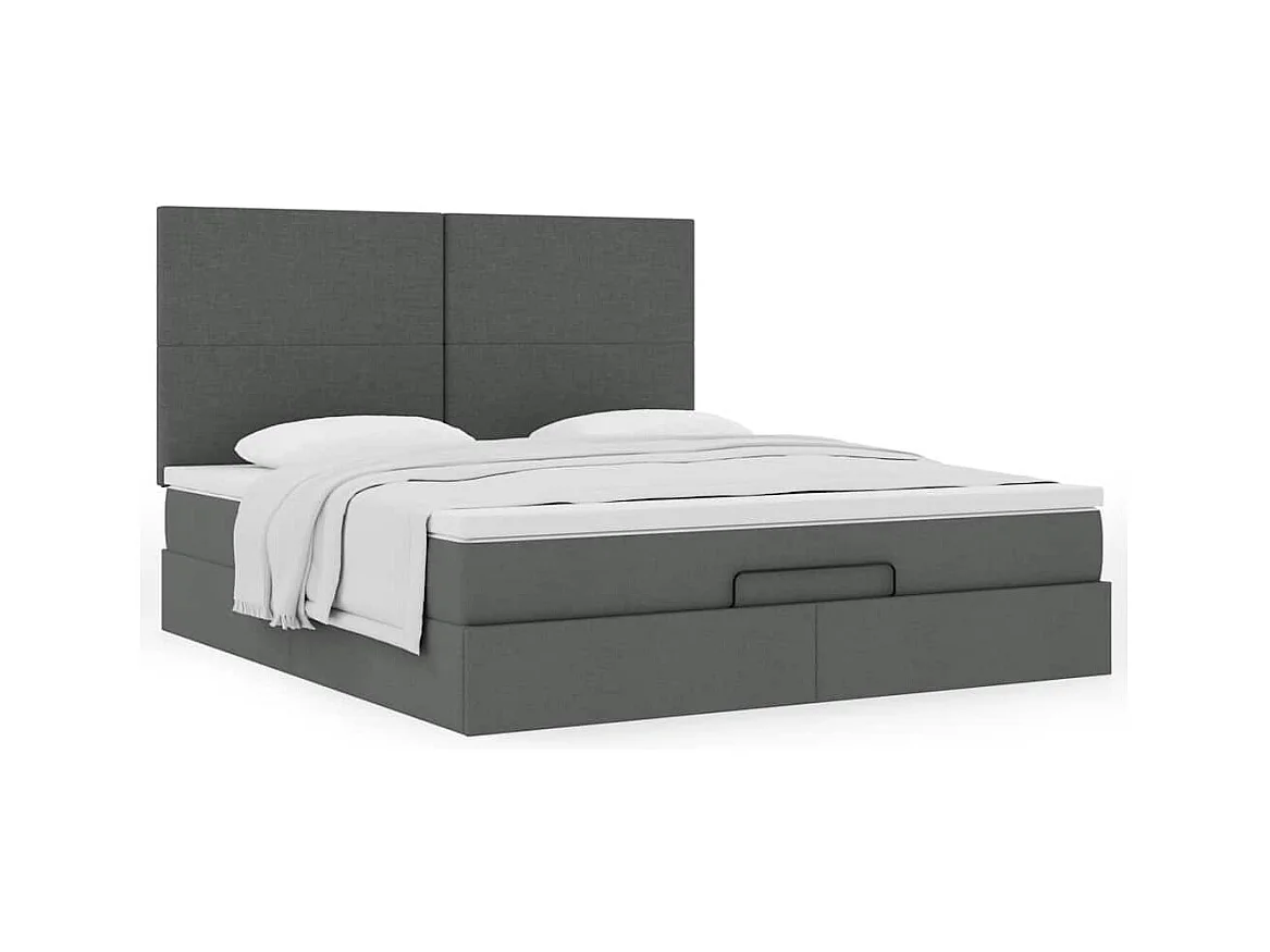Cadre de lit ottoman avec matelas gris foncé 160x200cm tissu