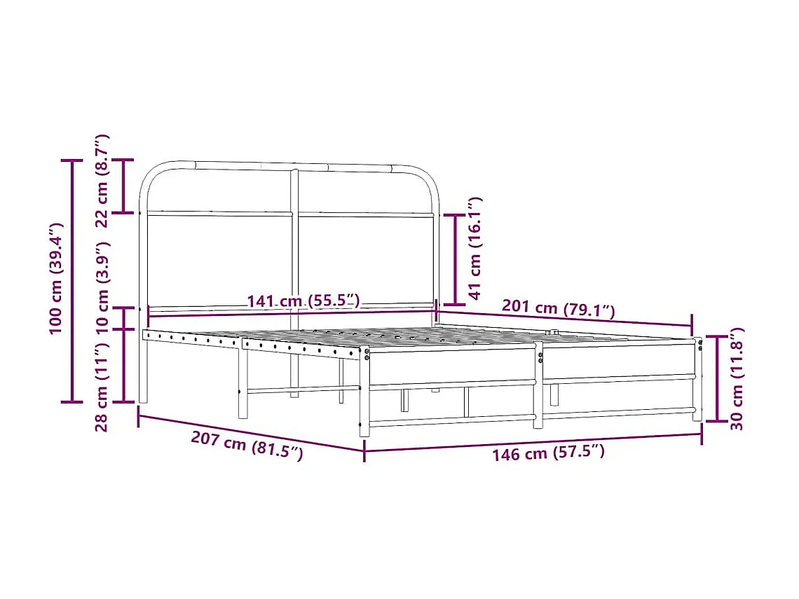 Cadre de lit sans matelas 140x200 cm chêne fumé bois ingénierie