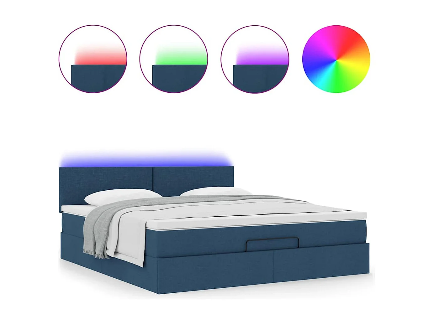 Ottoman bed met matras en LED's 160x200cm stof blauw