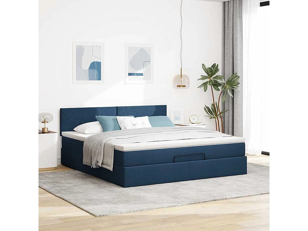 Ottoman bed met matras en LED's 160x200cm stof blauw
