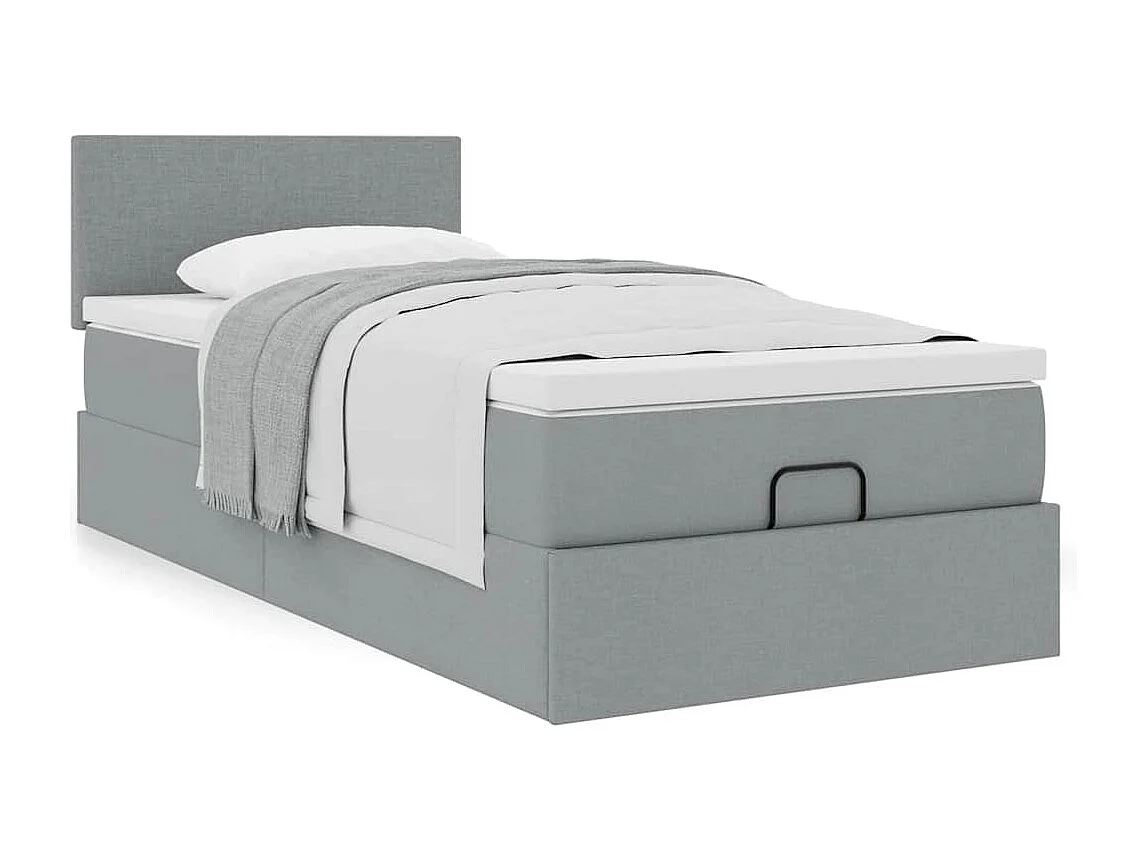 Cadre de lit ottoman avec matelas gris clair 80x200 cm tissu