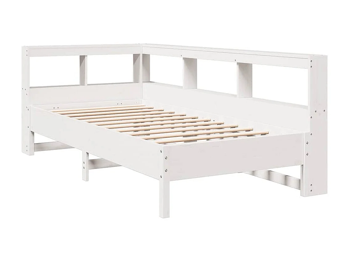 Lit bibliothèque sans matelas blanc 90x190cm bois de pin massif