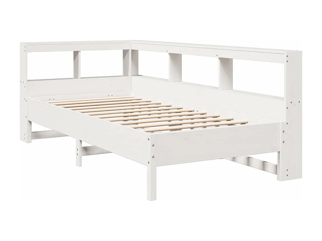 Lit bibliothèque sans matelas blanc 90x190cm bois de pin massif