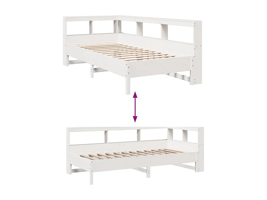 Lit bibliothèque sans matelas blanc 90x190cm bois de pin massif