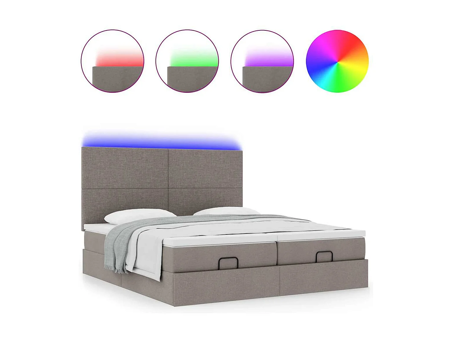 Cadre de lit ottoman avec matelas taupe 200x200cm tissu