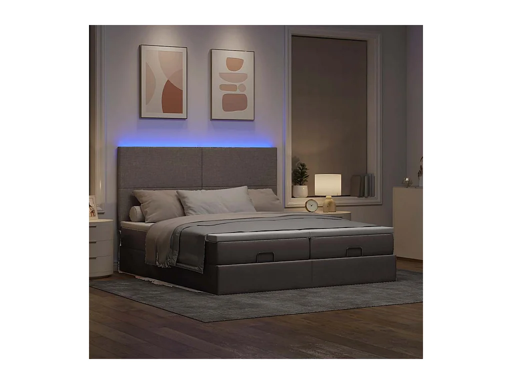 Cadre de lit ottoman avec matelas taupe 200x200cm tissu