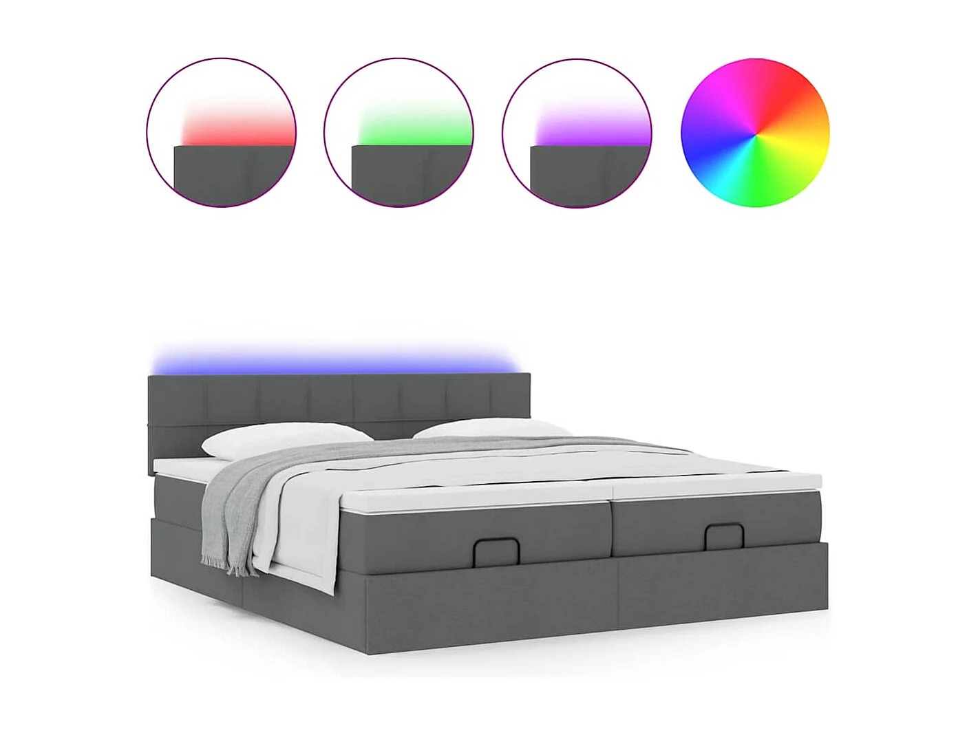 Estrutura de cama otomana com colchões tecido cinzento escuro