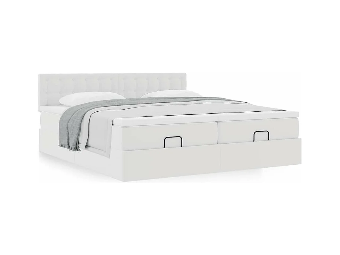 Cadre de lit ottoman avec matelas blanc 180x200 cm similicuir