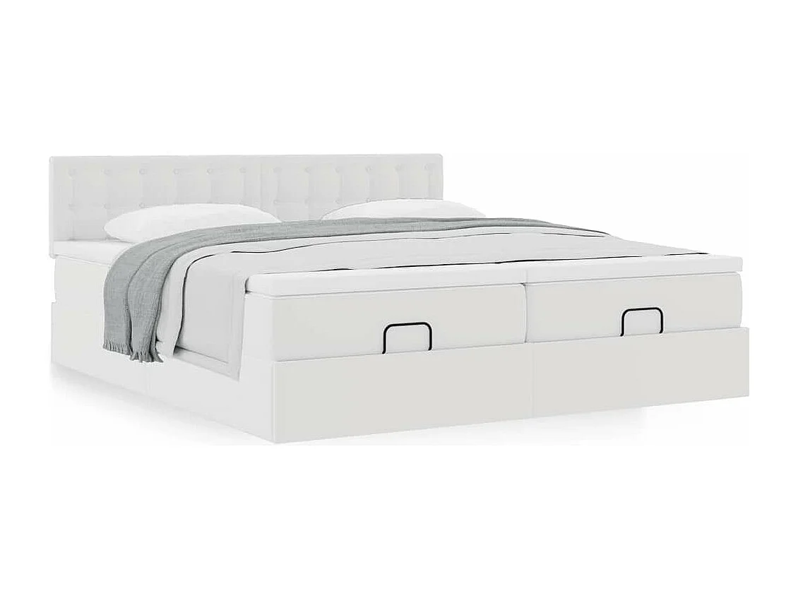 Cadre de lit ottoman avec matelas blanc 180x200 cm similicuir