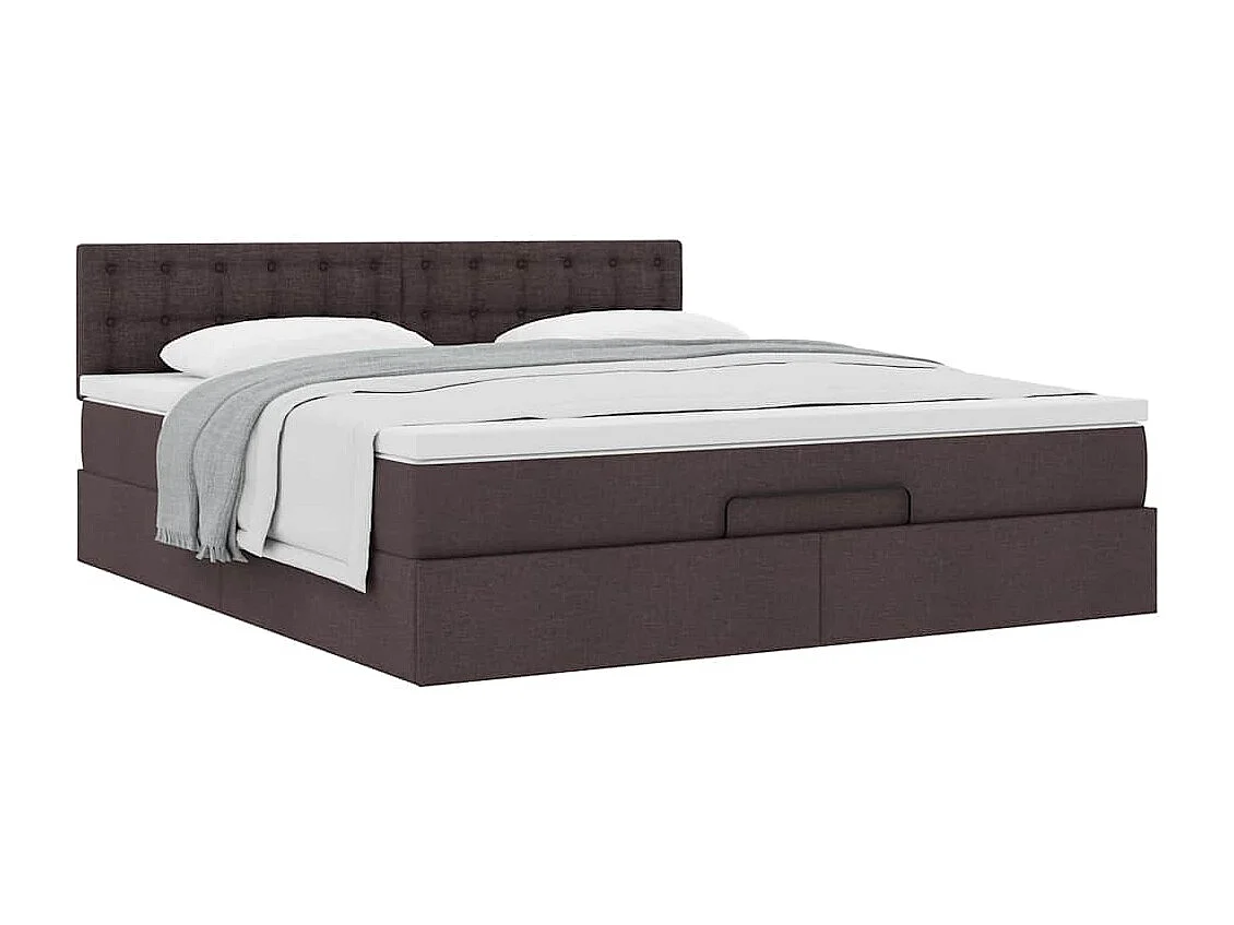 Cadre de lit ottoman avec matelas marron foncé 160x200 cm tissu