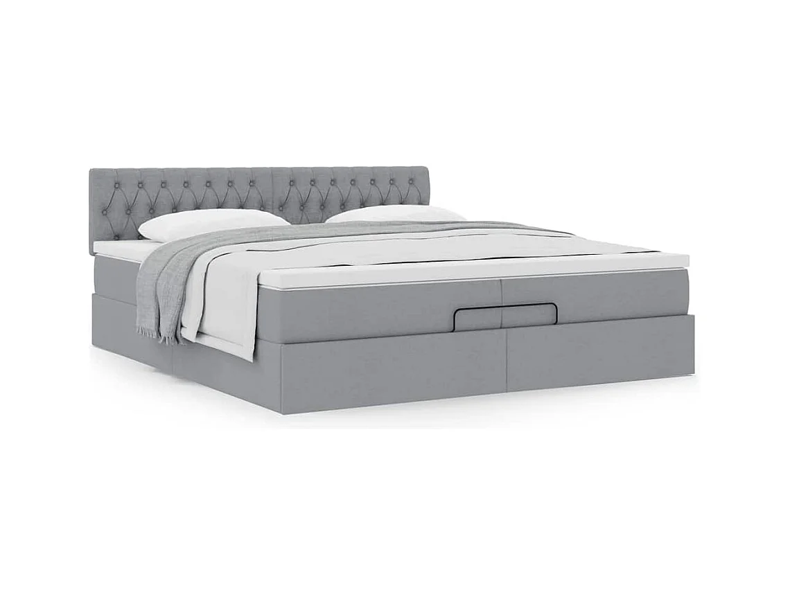 Cadre de lit ottoman avec matelas gris clair 200x200 cm tissu