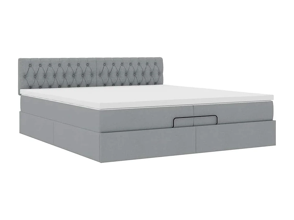Cadre de lit ottoman avec matelas gris clair 200x200 cm tissu