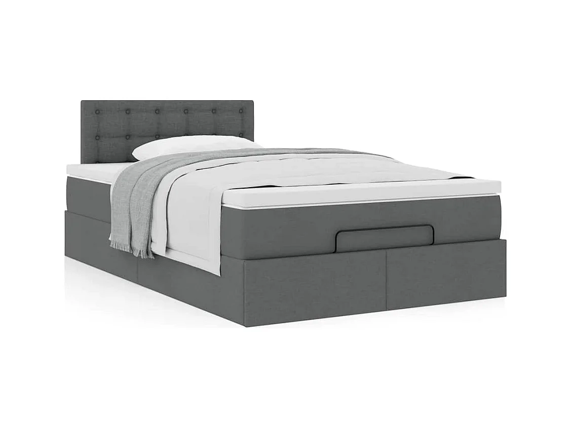 Estrutura de cama otomana com colchão cinza escuro tecido
