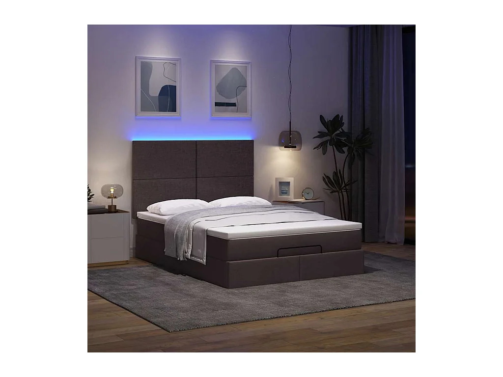 Cadre de lit ottoman avec matelas marron foncé 140x200 cm tissu