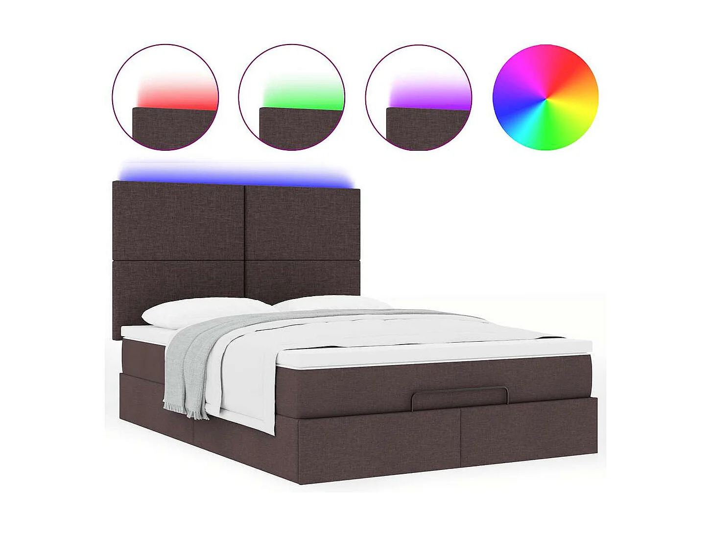 Estrutura cama otomana colchão 140x200cm tecido castanho escuro