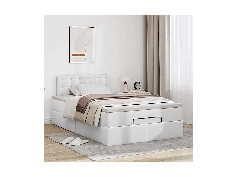 Cadre de lit ottoman avec matelas blanc 120x190 cm similicuir