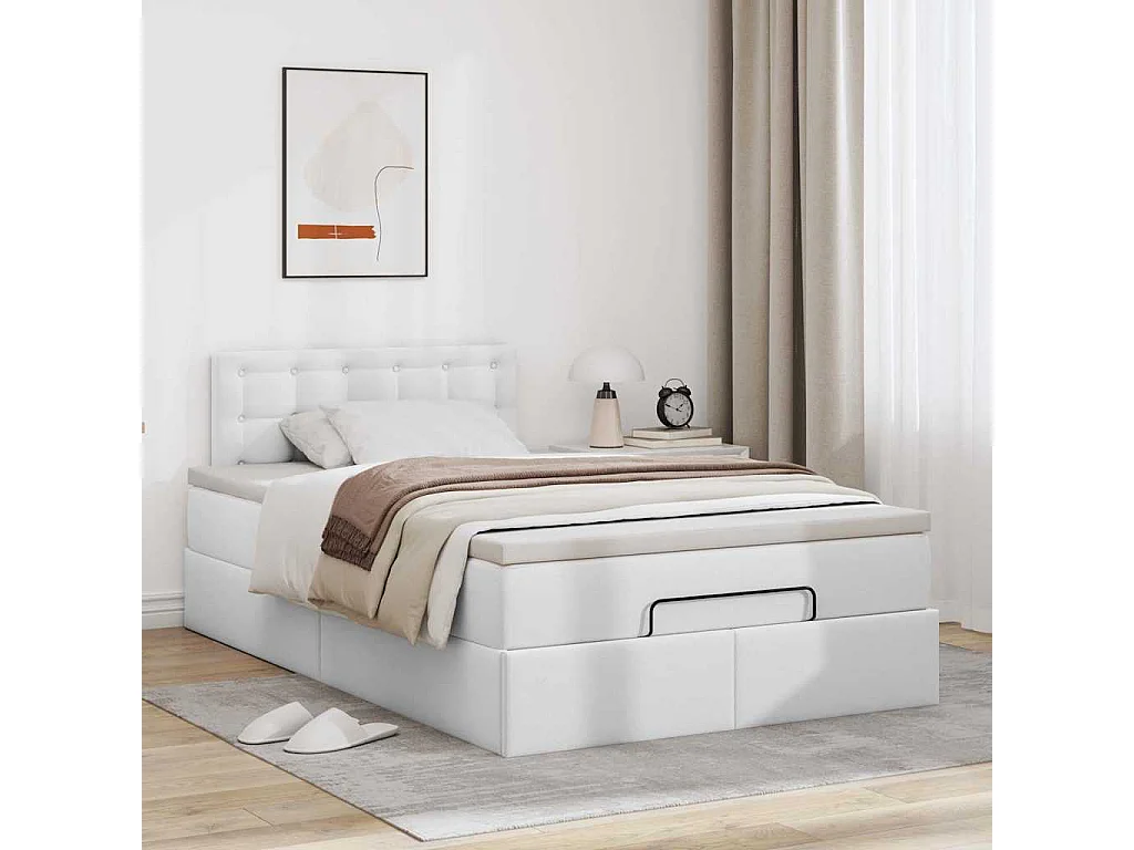 Cadre de lit ottoman avec matelas blanc 120x190 cm similicuir