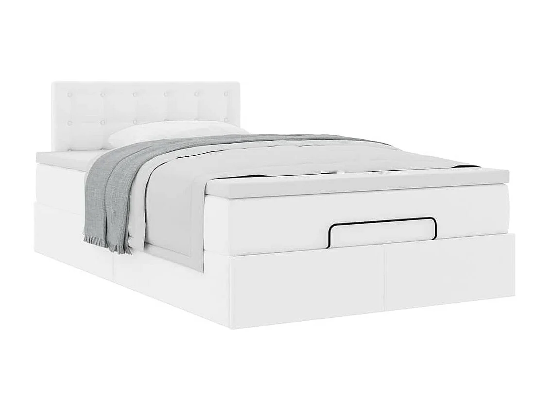 Cadre de lit ottoman avec matelas blanc 120x190 cm similicuir
