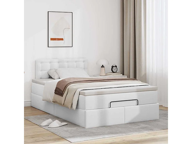 Estructura cama otomana colchón cuero sintético blanco