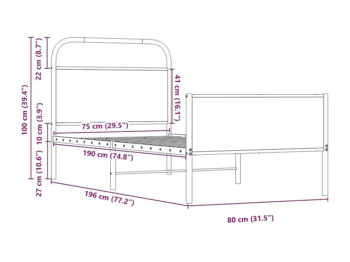 Cadre de lit sans matelas 75x190cm chêne sonoma bois ingénierie