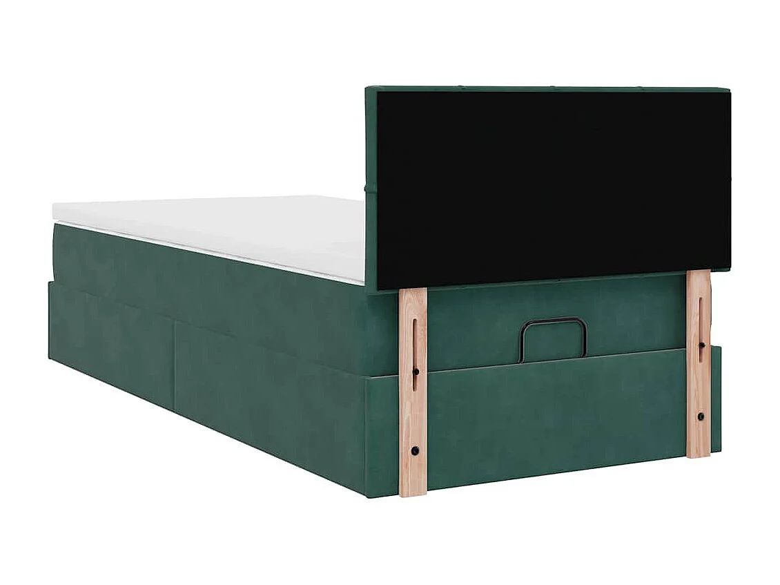 Estructura de cama otomana con colchón terciopelo verde oscuro