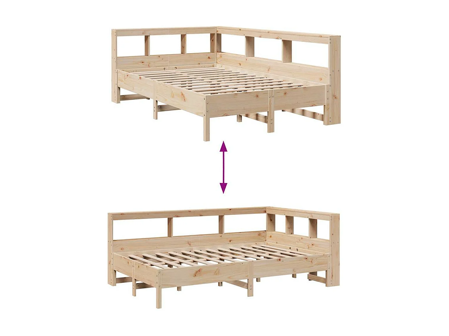 Bed met boekenkast zonder matras massief grenenhout 140x190 cm
