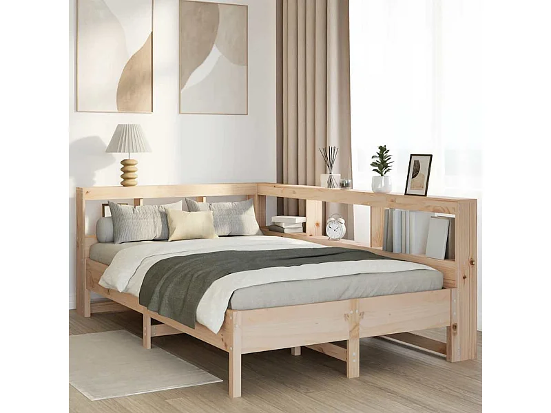 Cama con estantería sin colchón madera maciza de pino 140x190cm