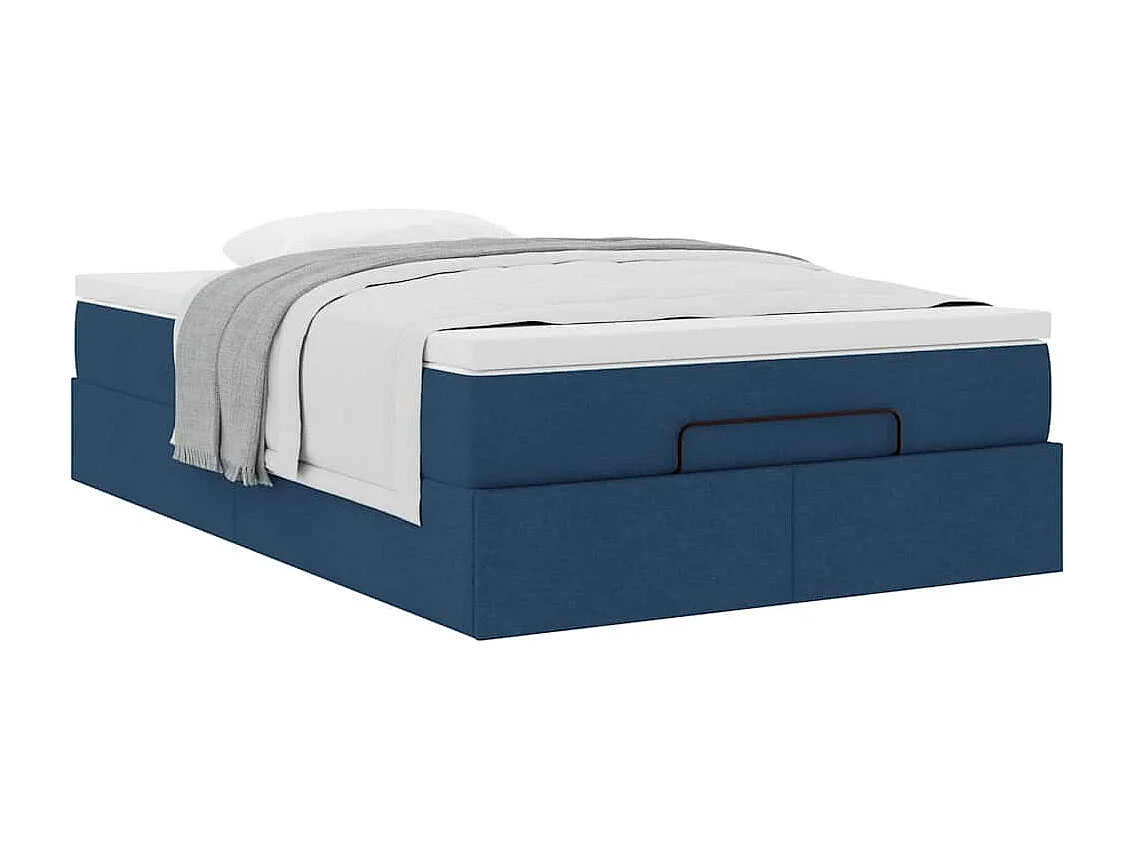 Cadre de lit ottoman avec matelas bleu 120x190 cm tissu