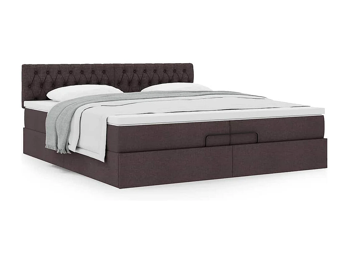 Cadre de lit ottoman avec matelas marron foncé 200x200 cm tissu