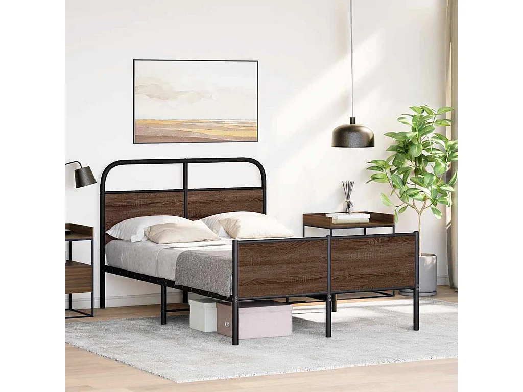 Estructura de cama sin colchón 135x190 cm madera marrón roble