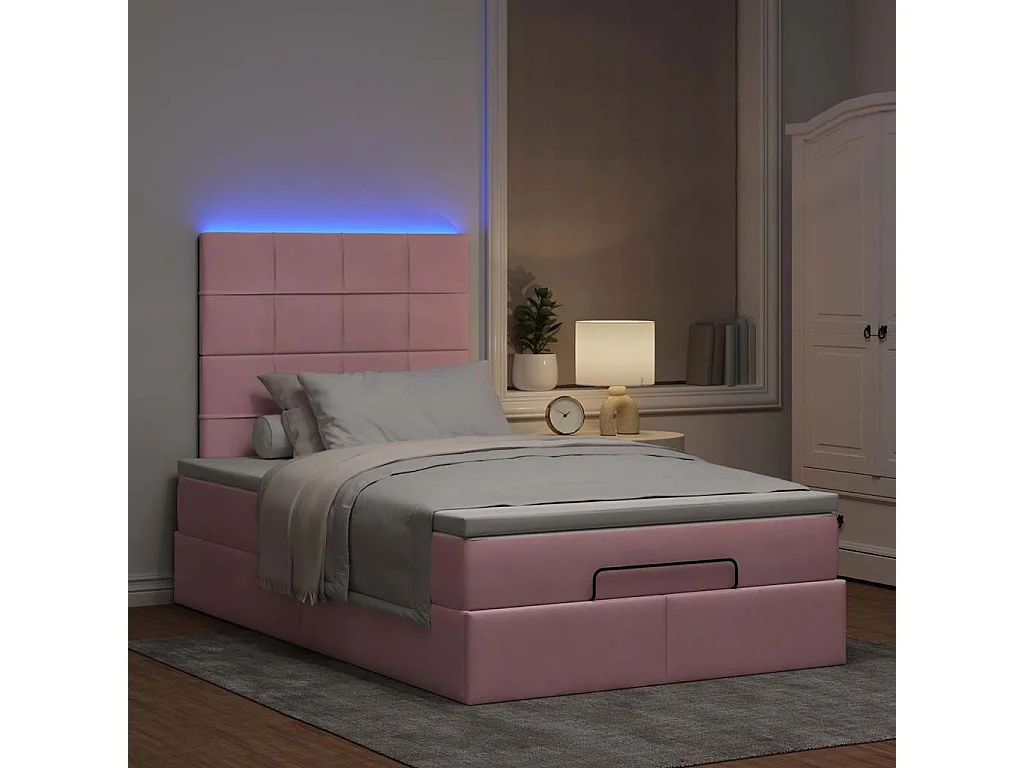 Estructura cama otomana colchones terciopelo rosa 120x190 cm