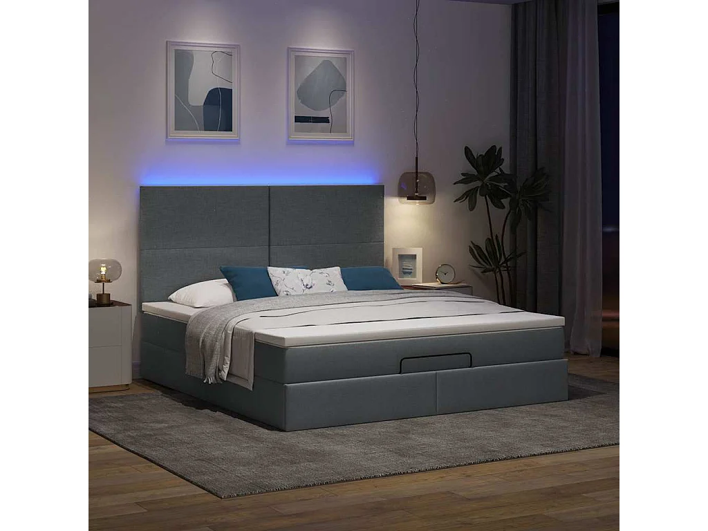 Cadre de lit ottoman avec matelas gris foncé 180x200 cm tissu