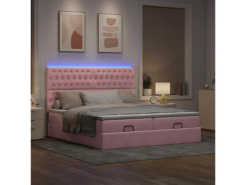 moldura de cama otomana  com colchão rosa 200x200cm Veludo