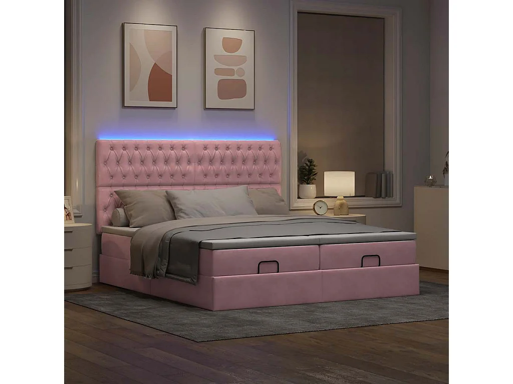 Cadre de lit ottoman avec matelas rose 200x200 cm velours