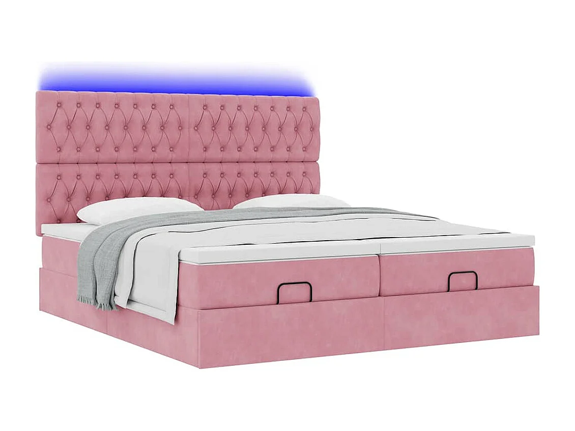 Cadre de lit ottoman avec matelas rose 200x200 cm velours