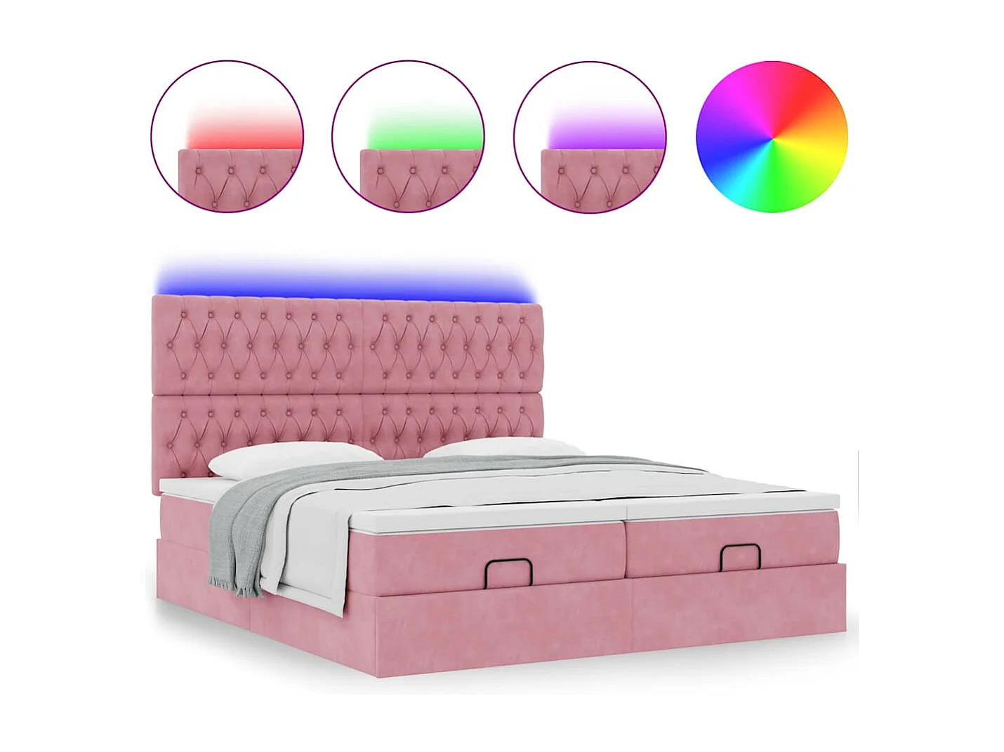 Estructura de cama otomana colchones terciopelo rosa 200x200cm