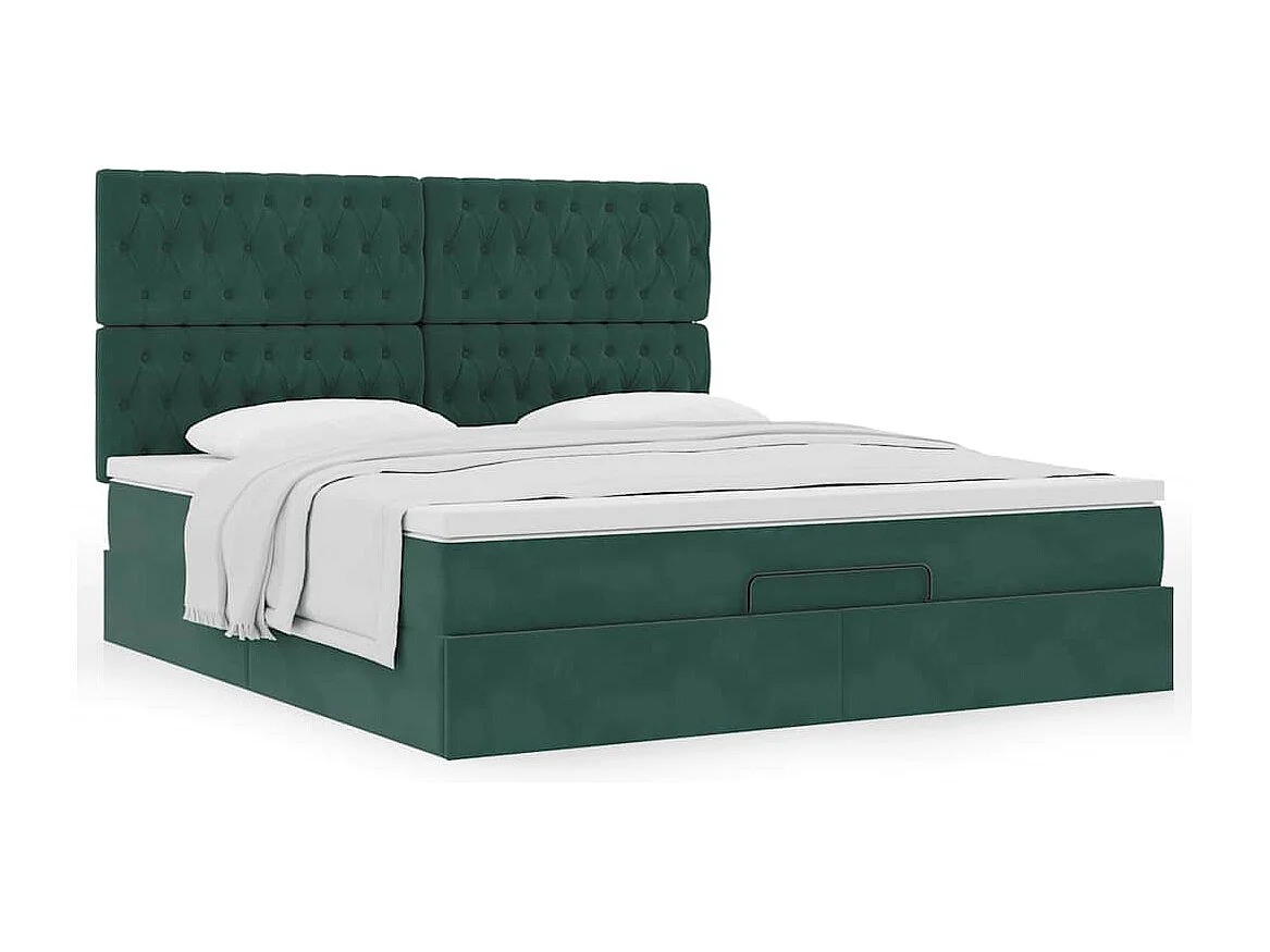 Cadre de lit ottoman avec matelas vert foncé 180x200cm velours