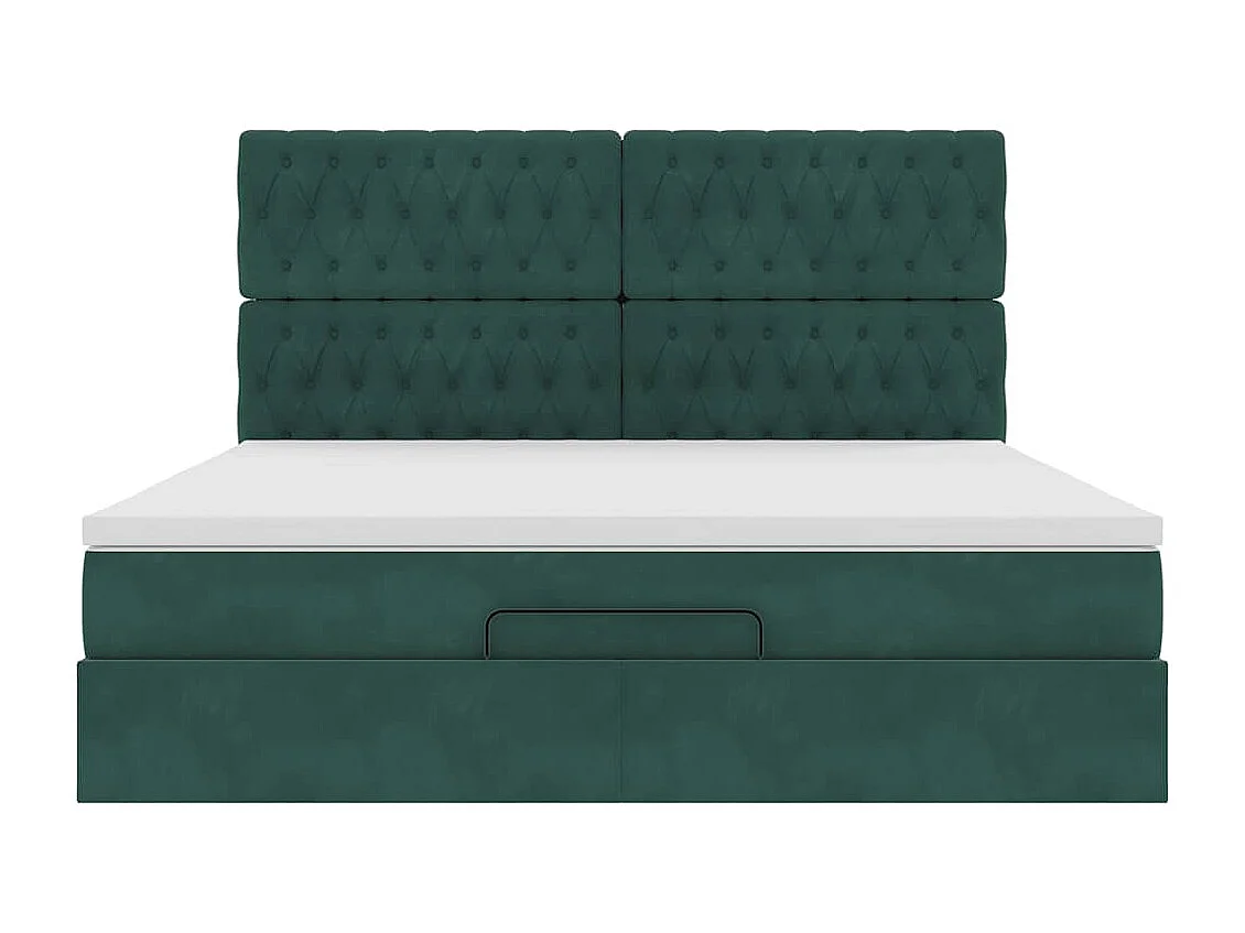 Cadre de lit ottoman avec matelas vert foncé 180x200cm velours