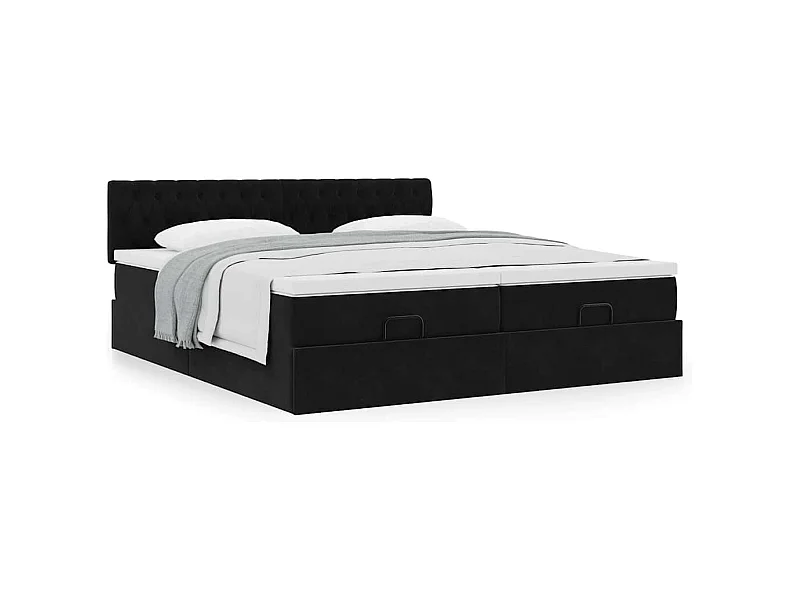 Cadre de lit ottoman avec matelas noir 200x200cm velours