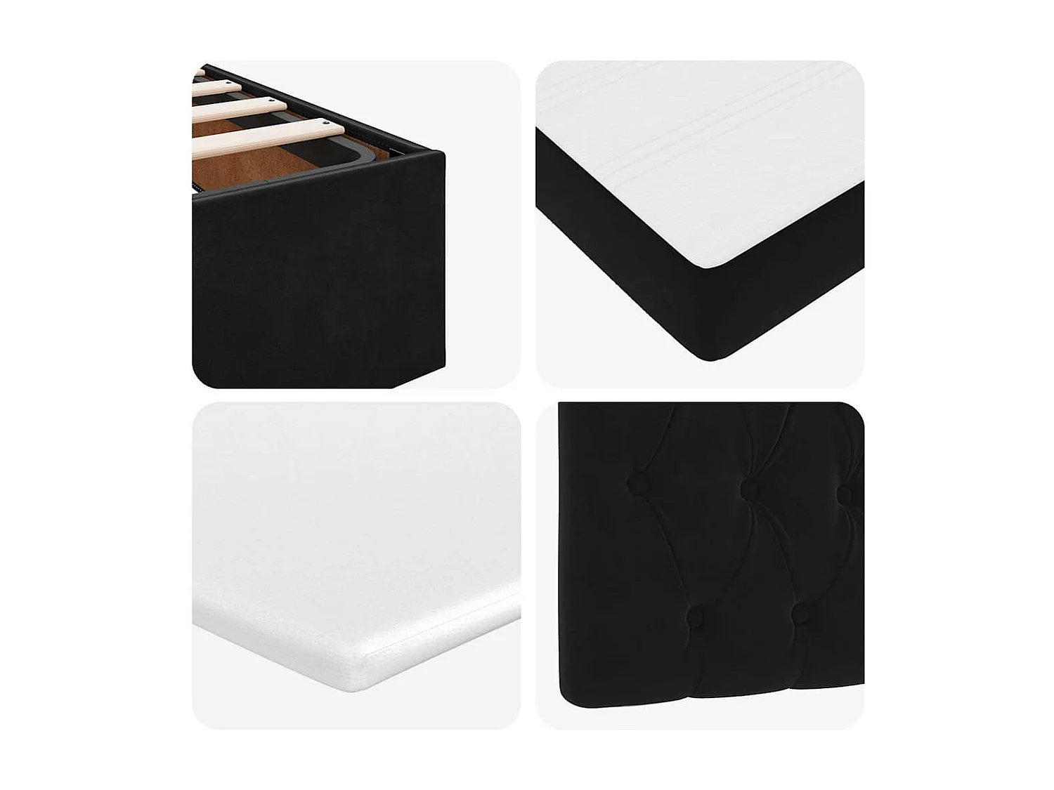 Cadre de lit ottoman avec matelas noir 200x200cm velours