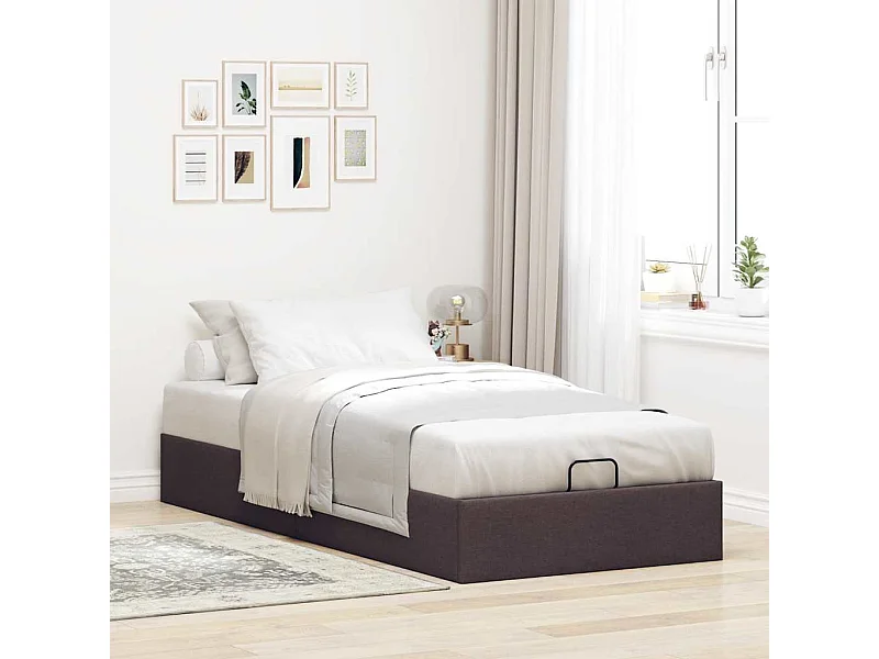 Cadre de lit ottoman sans matelas marron foncé 90x200 cm tissu