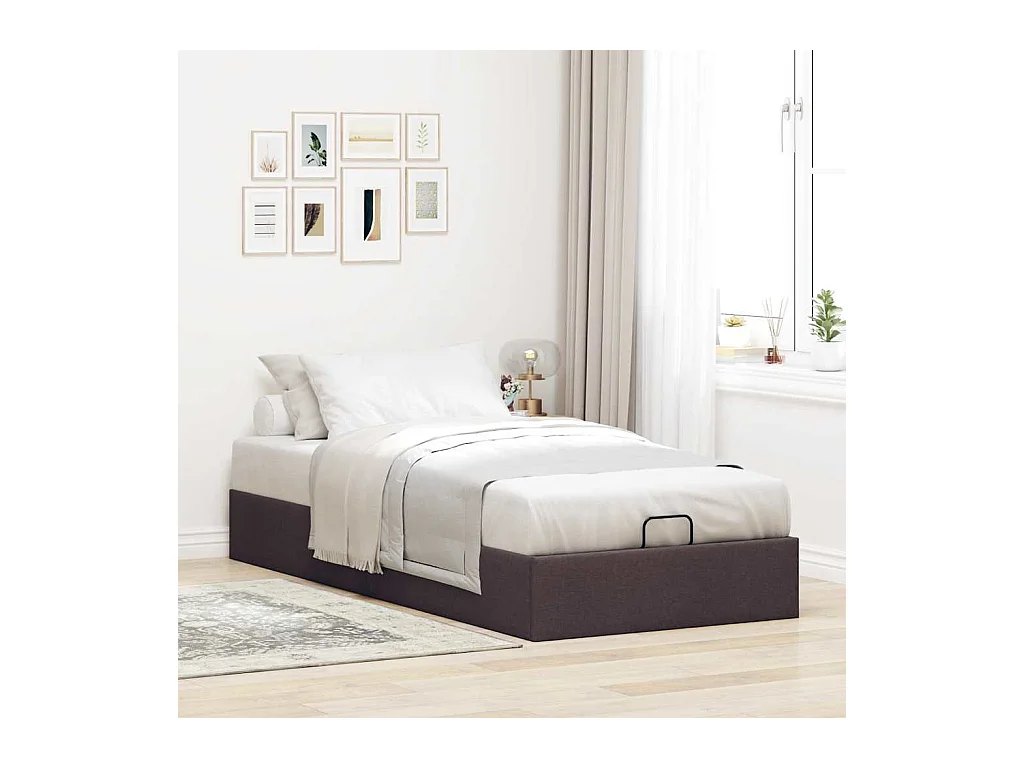 Cadre de lit ottoman sans matelas marron foncé 90x200 cm tissu