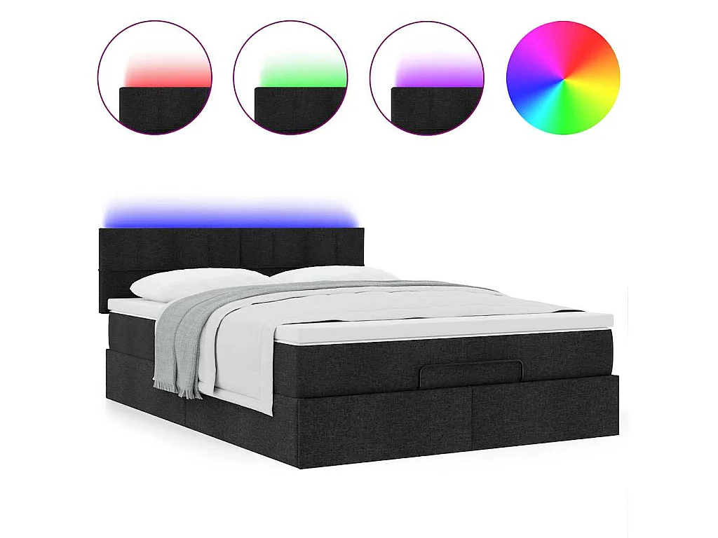 Lit ottoman avec matelas noir 140x200 cm tissu