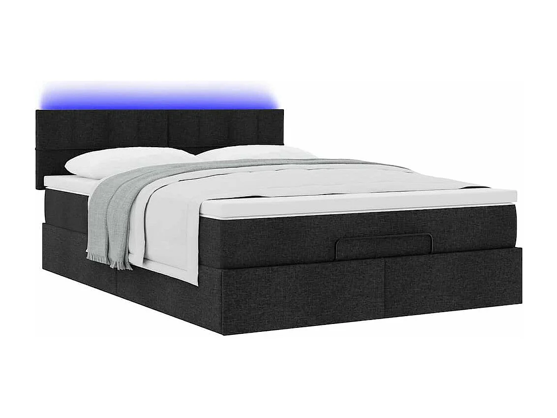 Lit ottoman avec matelas noir 140x200 cm tissu