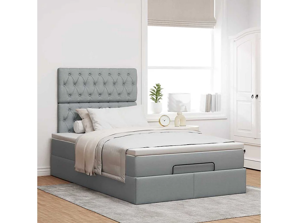 Cadre de lit ottoman avec matelas gris clair 120x190 cm tissu