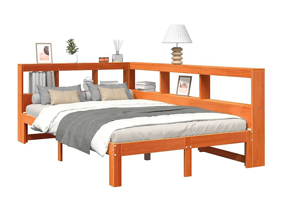 Lit bibliothèque sans matelas cire marron 120x190cm pin massif