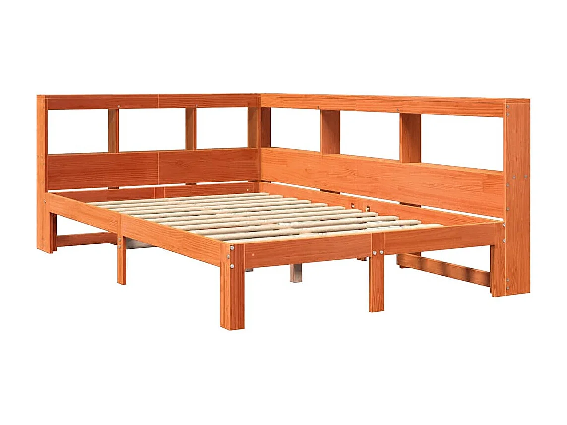 Lit bibliothèque sans matelas cire marron 120x190cm pin massif
