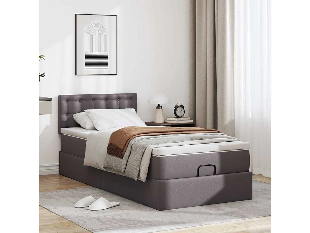 Cadre de lit ottoman avec matelas gris 90x190 cm similicuir